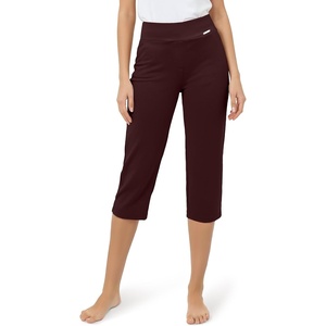 image:imageTapata Womens 19205 Inseam Capri Dress Pants HighWaist Pull on Straight Leg Capris for Office Business CasualTwill  Burgundy